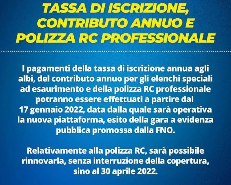 Tassa Iscrizione 2022 e Polizza Rc Professionale